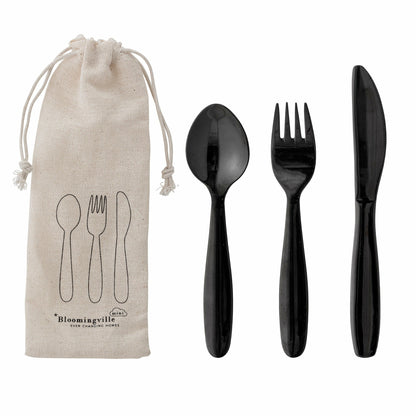 BLOOMINGVILLE MINI Ally Bestik, Sort, Rustfri Stål - L17xH0,5xW3,5 cm, Set - DesignGaragen.dk.